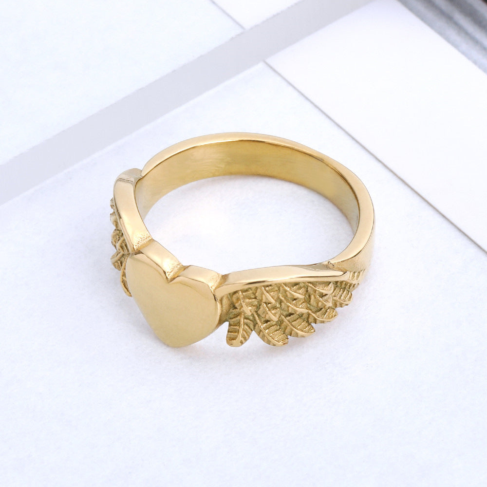 Angel Wings and Hearts Titanium Ring for Men and Women in European and American Wholesale Jewelry Business