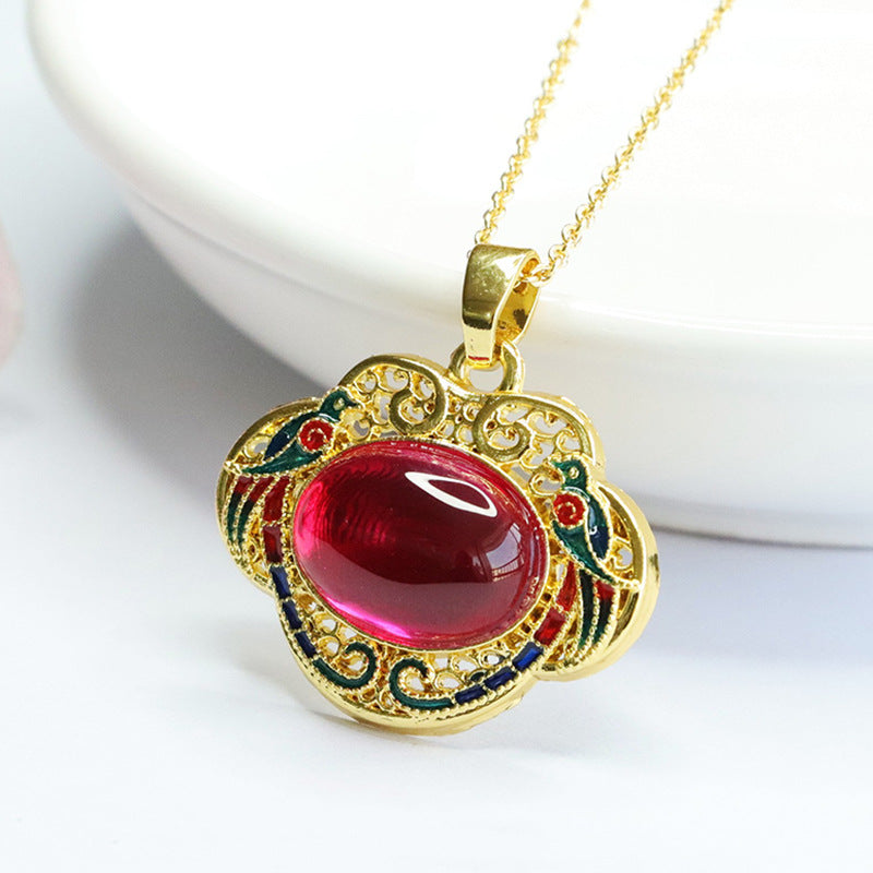 Lab-Grown Ruby Magpie Ruyi Pendant — No Chain