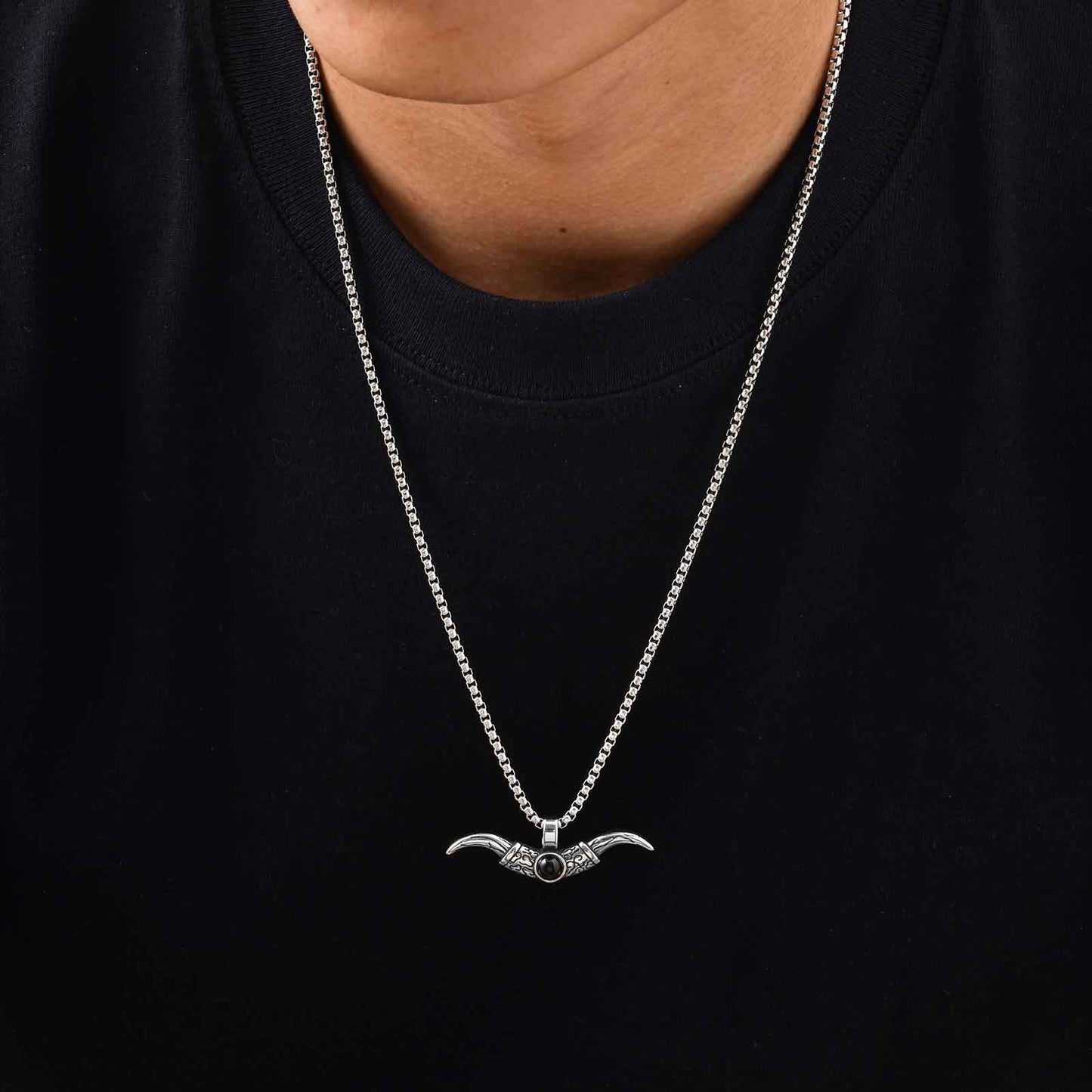 Planderful Shop Bold Stainless Steel Horns Pendant For Men