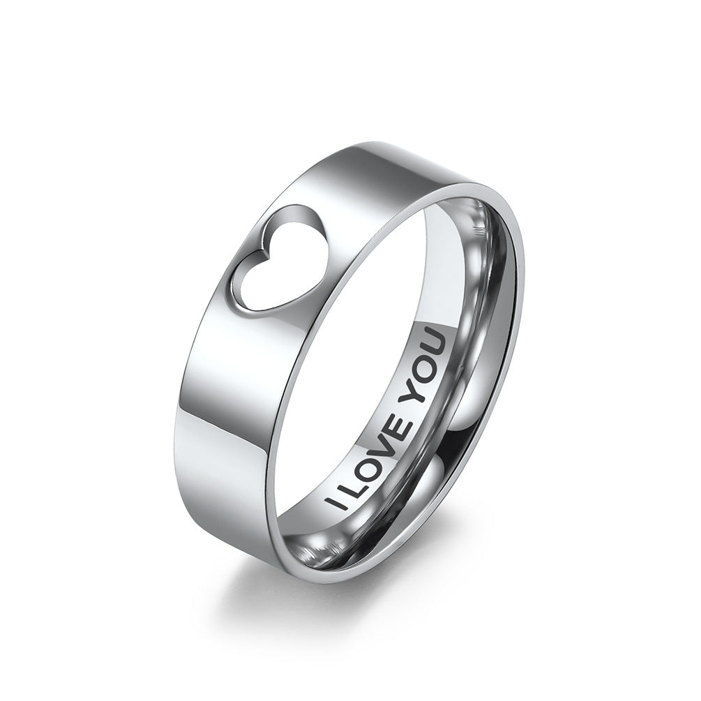 Japanese Simple Hollow Love-Shaped Couple Ring for Engagement