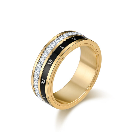 Zircon Roman Numeral Rotating Ring For Men Planderful Elegant Light Luxury Jewelry