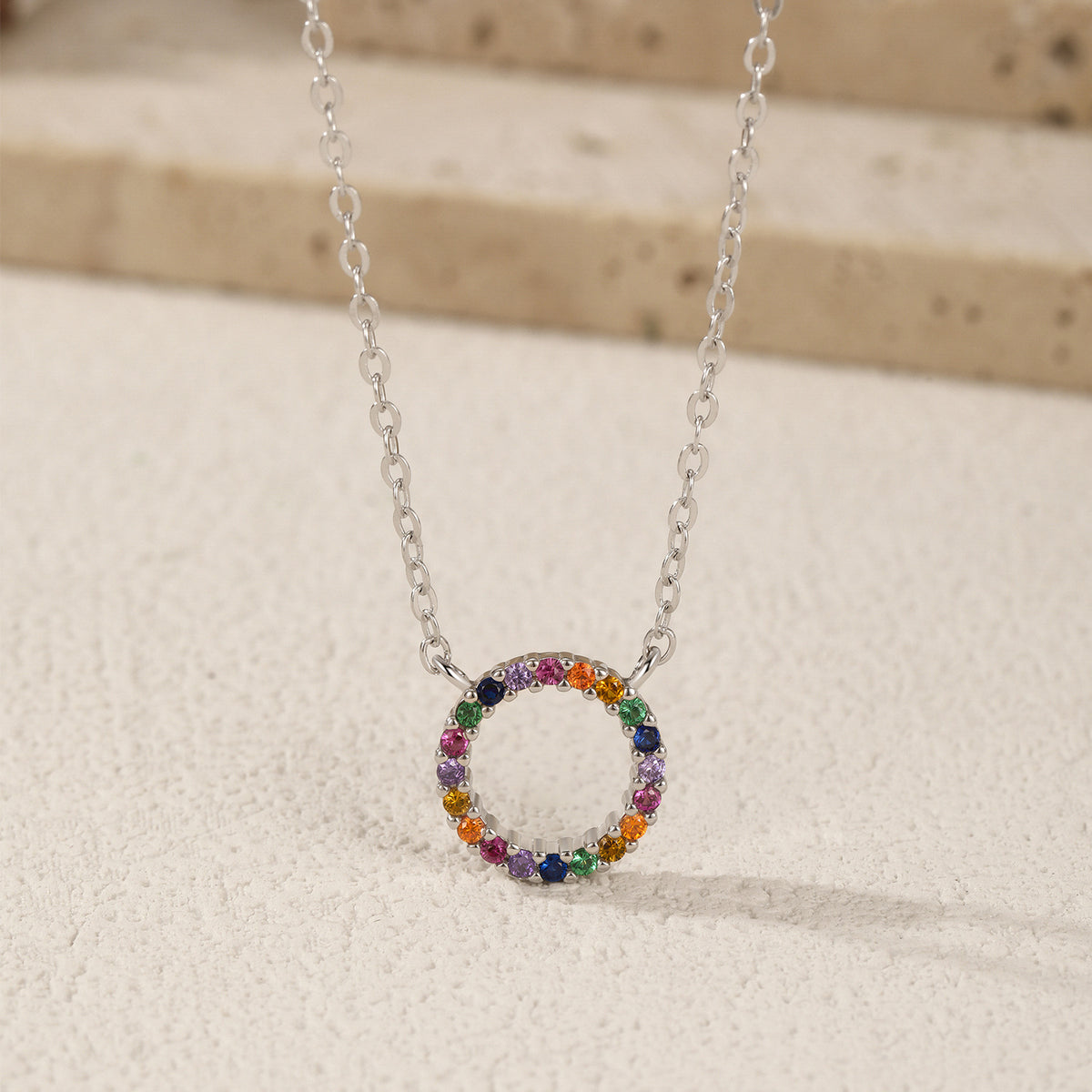 925 Sterling Silver Red Round Zircon Necklace