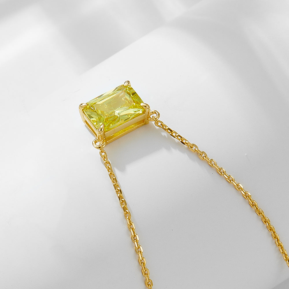 Style Rectangular Zircon Pendant Sterling Silver Necklace High-End Sense