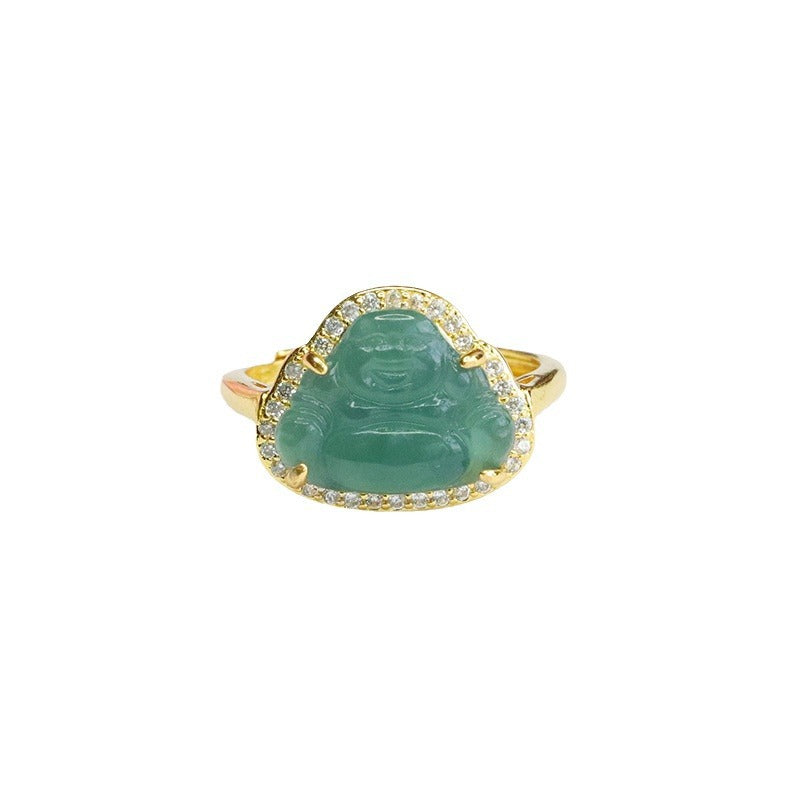 Blue Water Jadeite Buddha Ring
