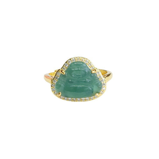 Blue Water Jadeite Buddha Ring