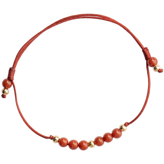 Red Agate Stackable Bracelet with 14k Gold Plated Lucky Beads