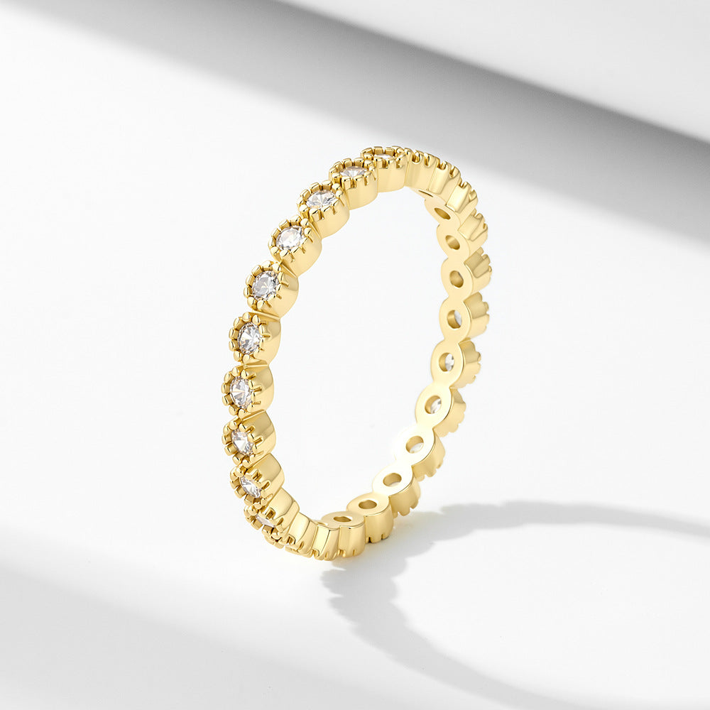 Micro-Inlaid Zircon Stacked With Ring S925 Sterling Silver Geometric Round Full Zircon Ring