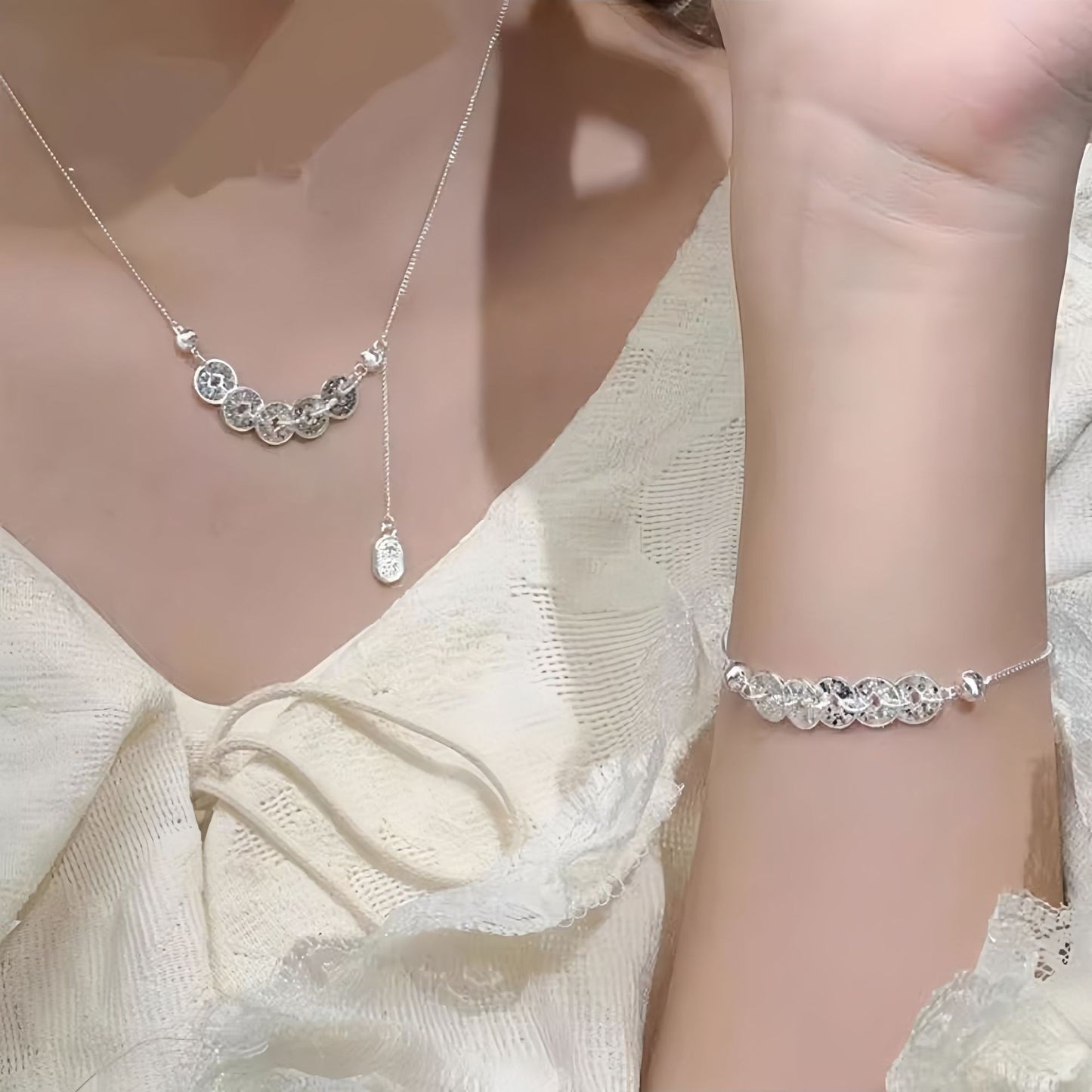 Planderful Sterling Silver Five Emperors Money Necklace For Women 925 Chain Jewelry Elegant Chinese Style