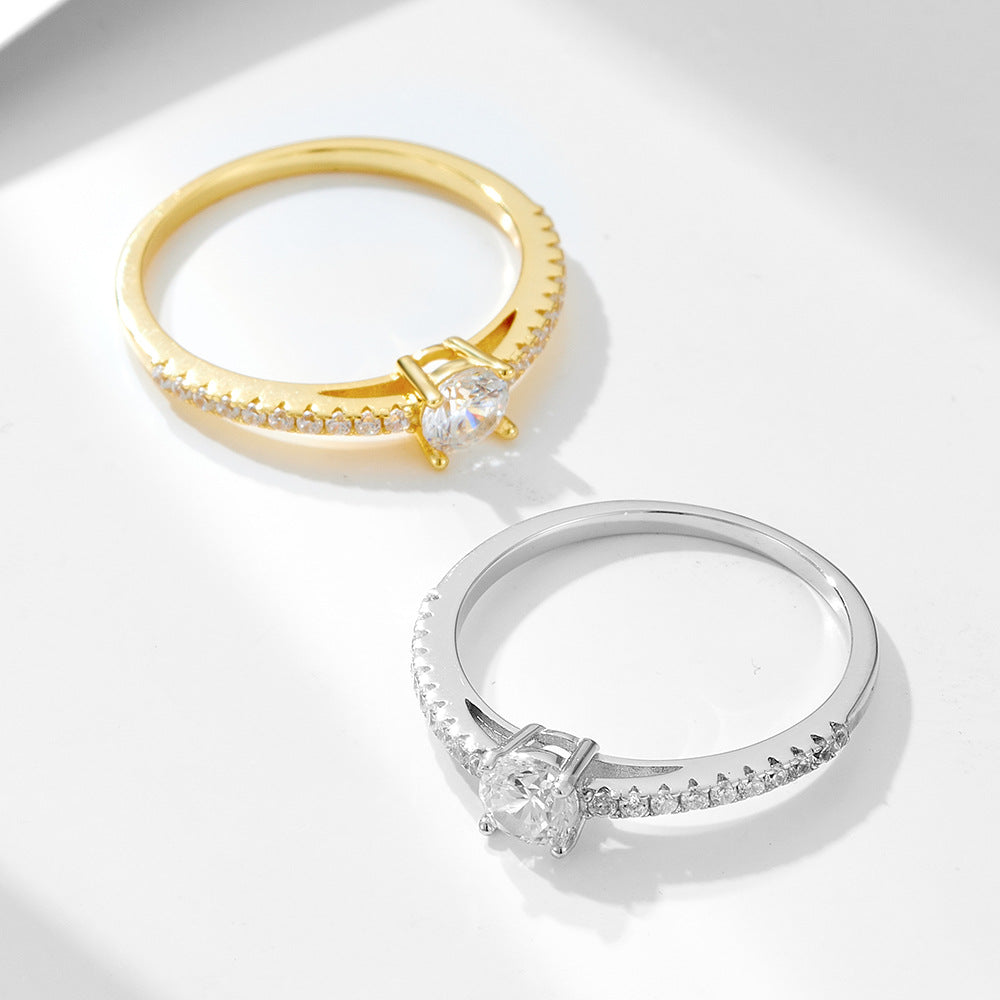 European and American Ins Simple Temperament S925 Sterling Silver Zircon-Encrusted Ring