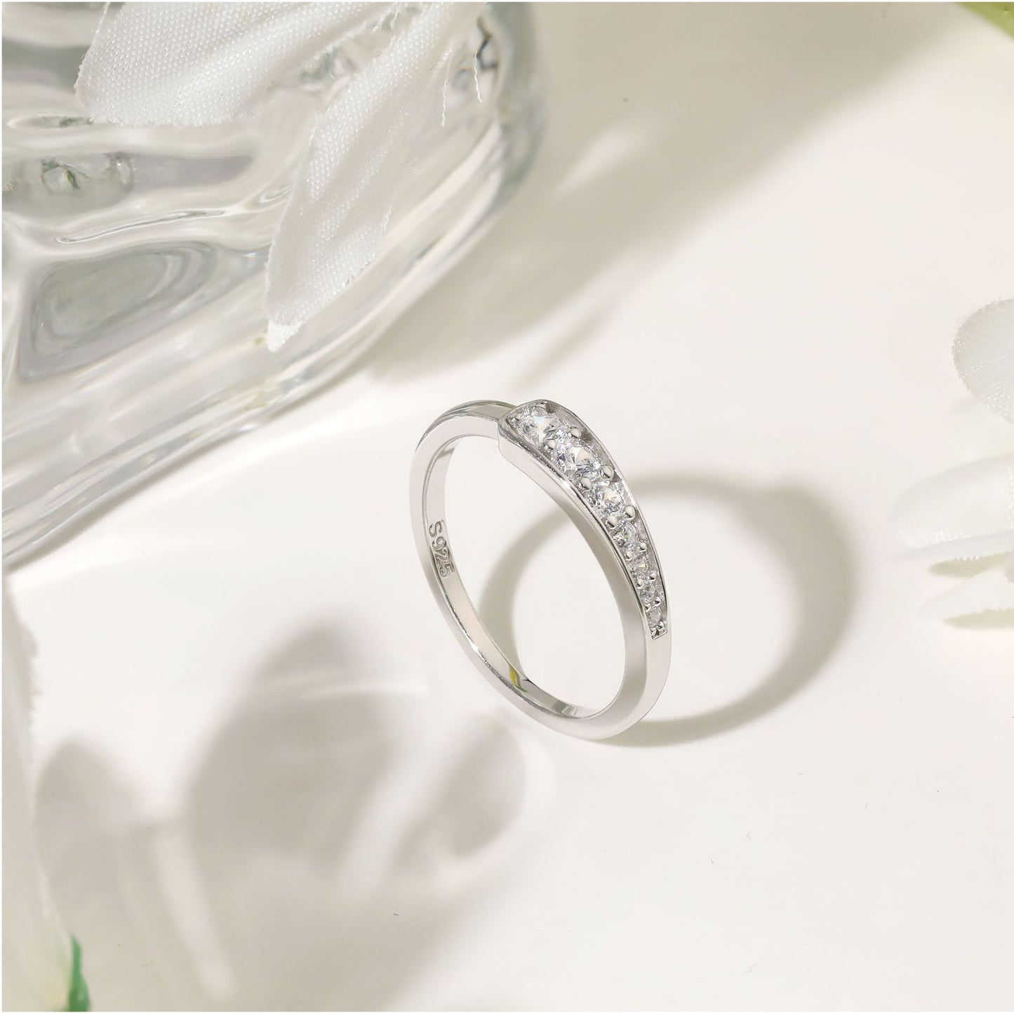 Sterling Silver Ring With Zircon Row By Planderful For Women Elegant Fashion Jewelry