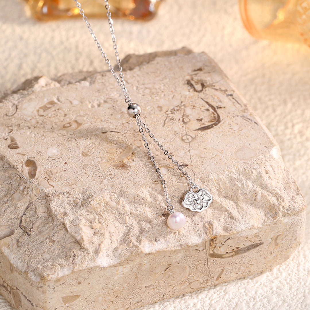 S925 Sterling Silver Freshwater Pearl Ruyi Lock Necklace