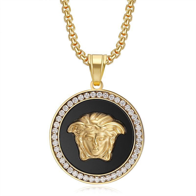 Hip Hop Jewelry Stainless Steel Gold Plated Zircon Greek Mythology Pendant Necklace Planderful For Urban Fashion Fans