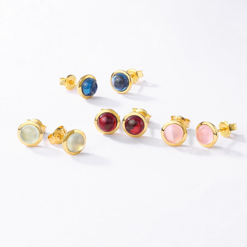 S925 Sterling Silver Garnet & Topaz Minimalist Stud Earrings