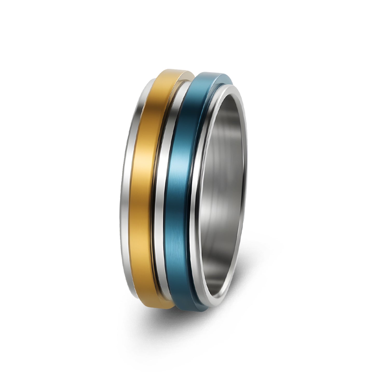 Planderful Two Tone Rotating Ring Stress Relief Unisex Titanium Steel Decompression Jewelry