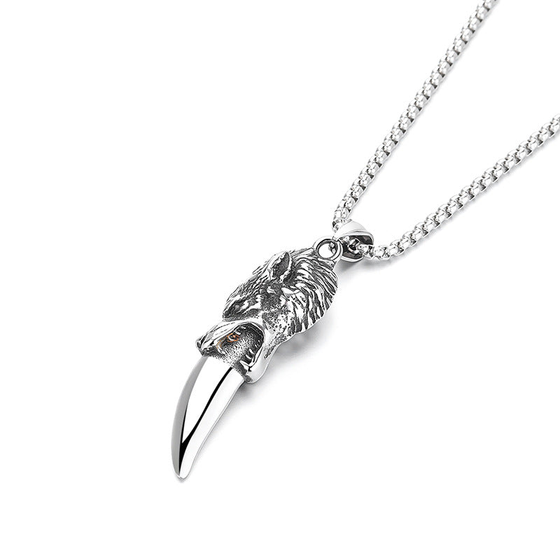 Steel Necklace - Vintage Men's Wolf Tooth Pendant For Bold Everyday Style In Stainless Steel Jewelry By Planderful