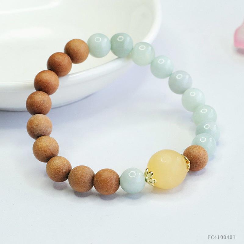 Jadeite Round Bead & Sandalwood 8 mm Beaded Bracelet