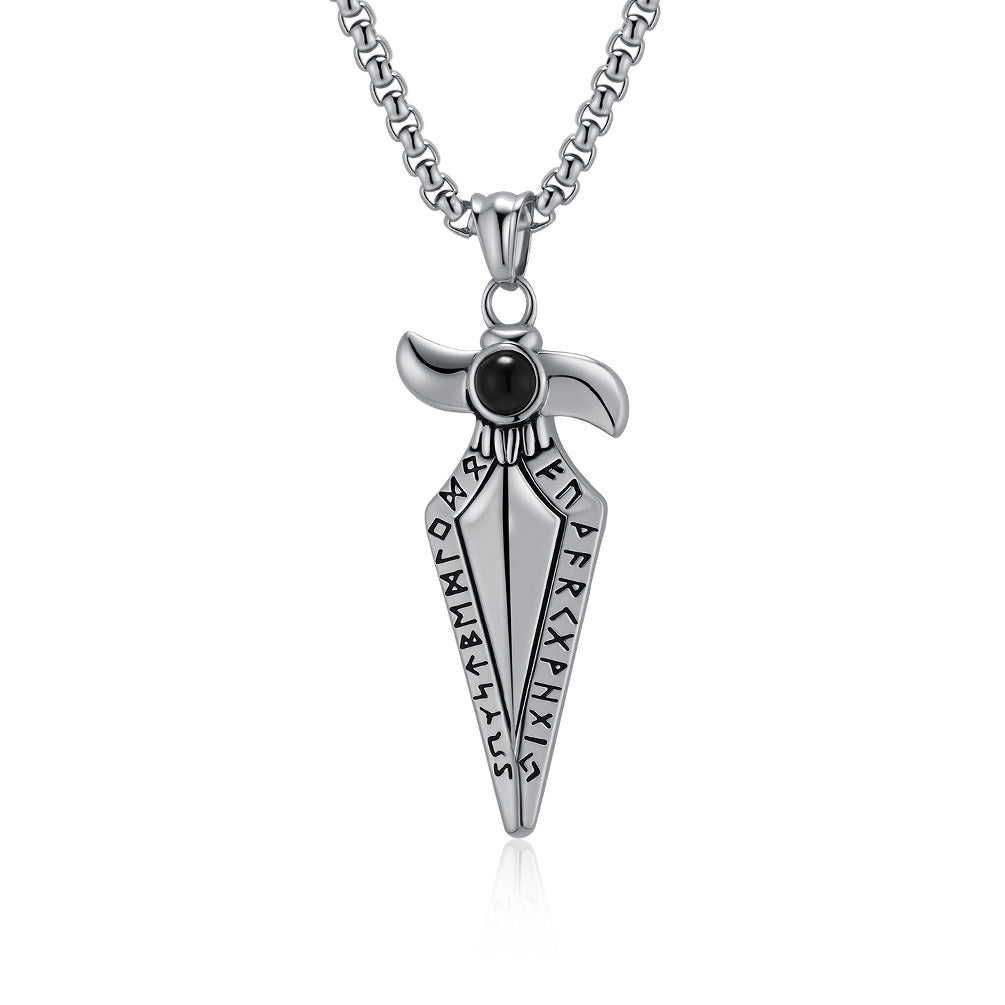Planderful Viking Spearhead Necklace Titanium Steel Mens Jewelry Nordic Retro Style Bold Statement