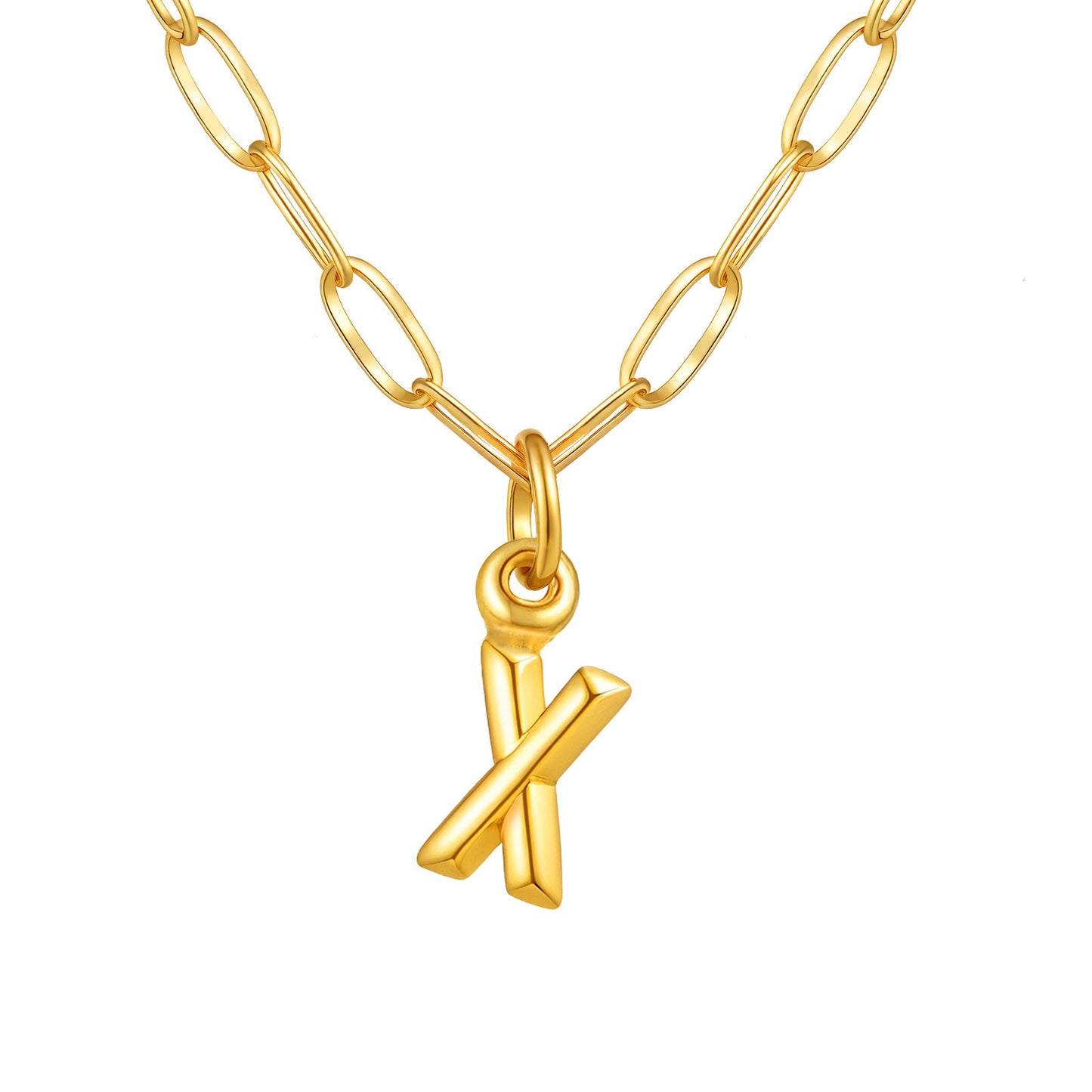 Stainless Steel Small Square Chain – Three-Dimensional Letter Necklace – Gold