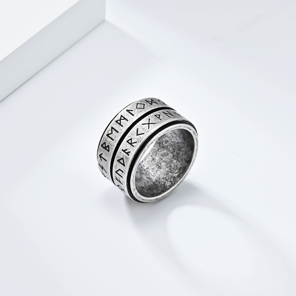 Planderful Viking Ring With Rotating Text Engraving For Men Titanium Steel Vintage Nordic Style