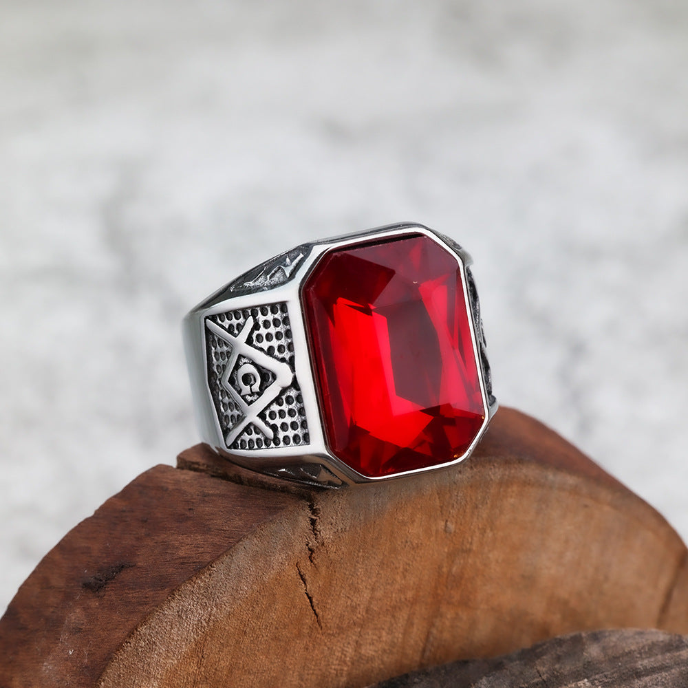 Cross-Border New Products European and American Style Ring AG Masonic Stone Men's Ring Stainless Steel Jewelry Wholesale