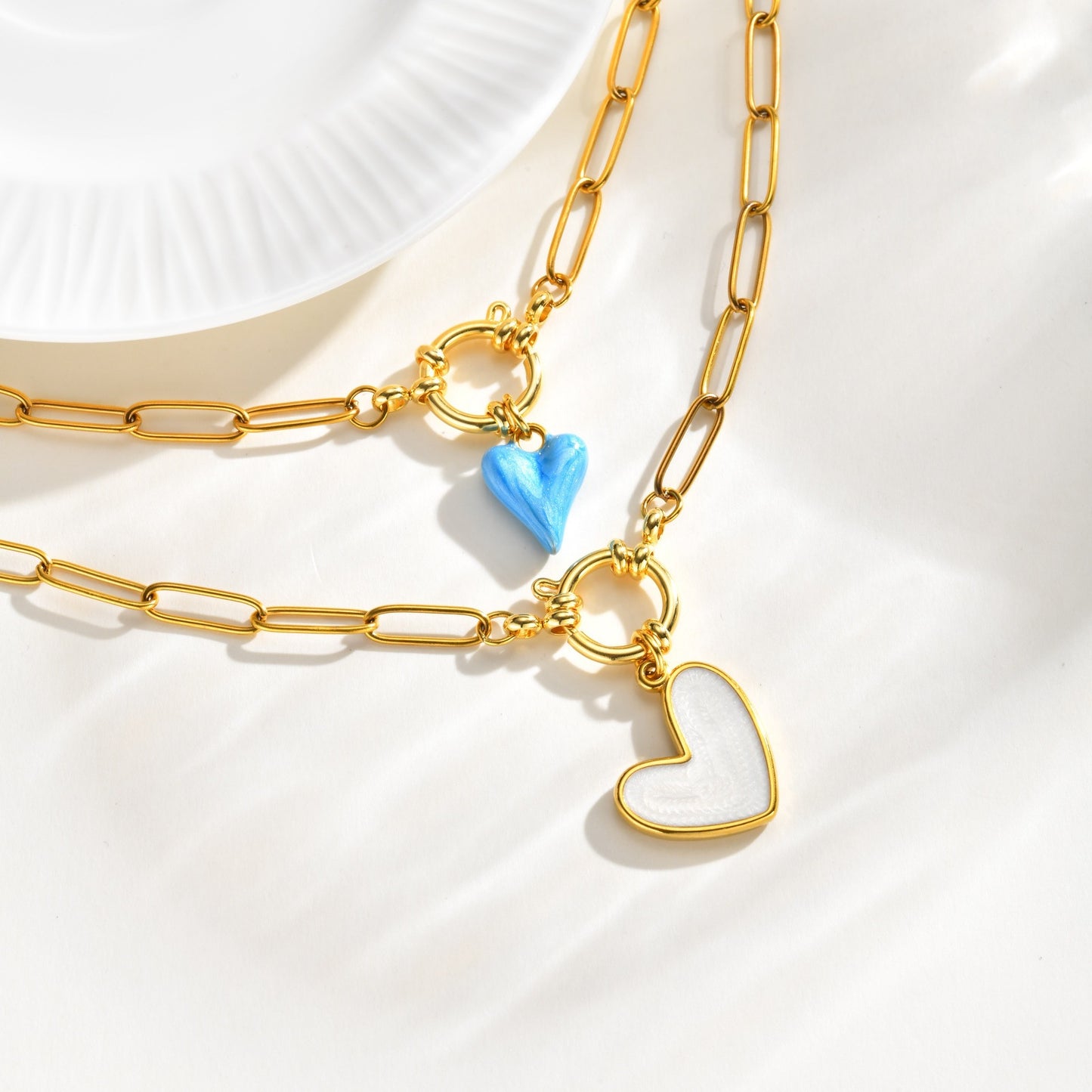 Stainless Steel Blue Heart-Shaped Small Square Chain Bubble Buckle Commuter Holiday Wear Necklace