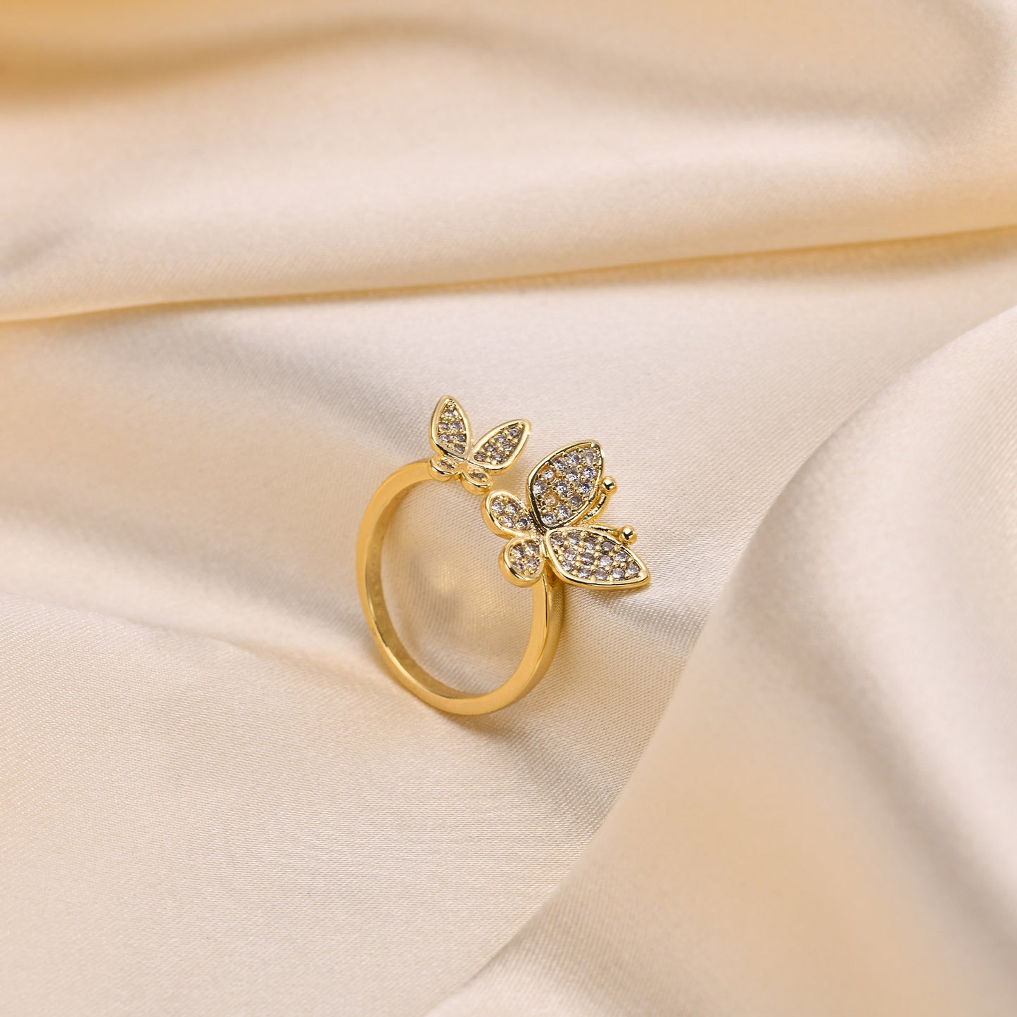 Copper Zircon Butterfly Open Ring Personalized Gold Jewelry