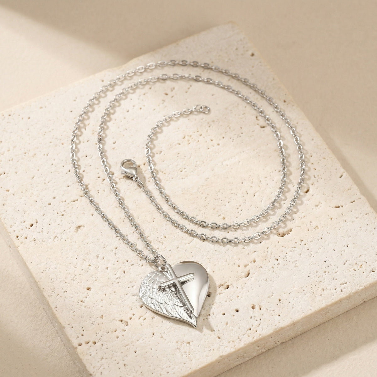 Cross Heart Textured Stainless Steel Pendant Unisex