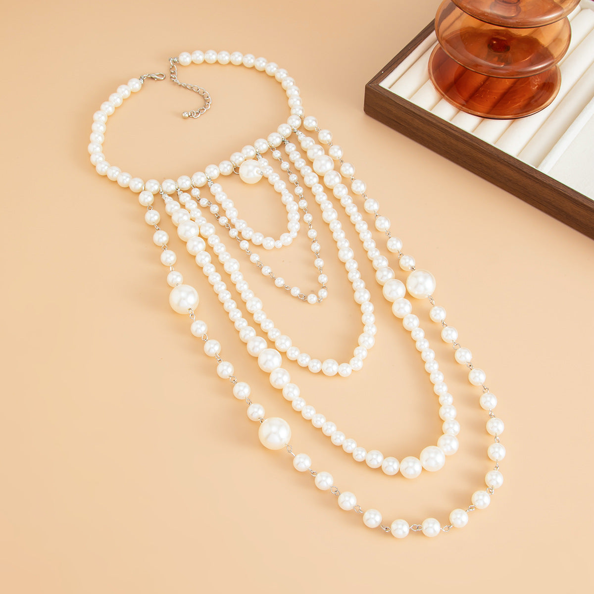 French Baroque Pearl Cross Long Necklace
