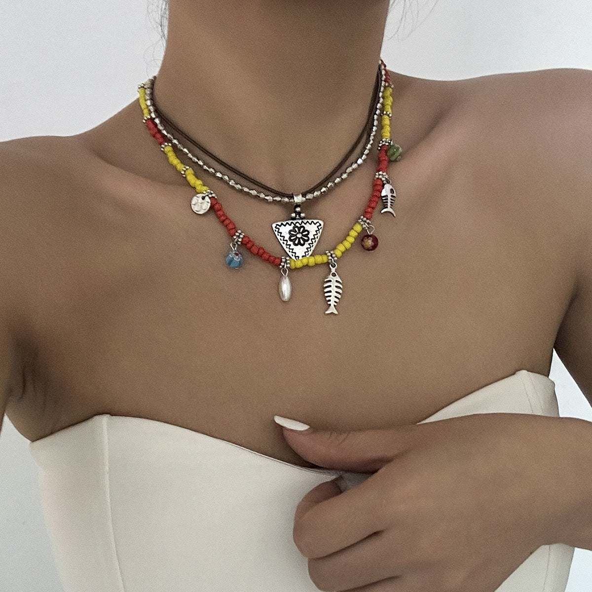 Bohemian Beaded Floral Fringe Necklace
