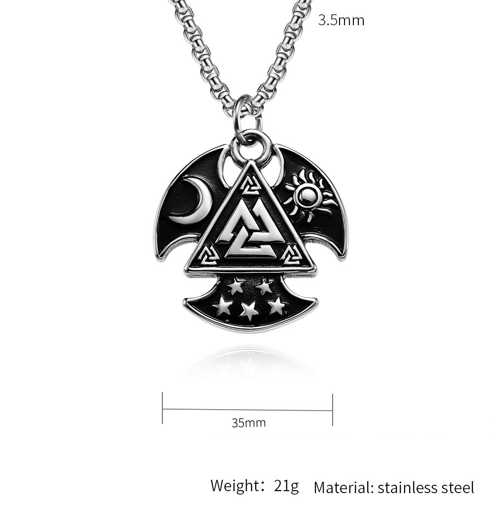 Planderful Viking Odin Tomahawk Necklace Titanium Steel Triangle Knot Pendant For Men