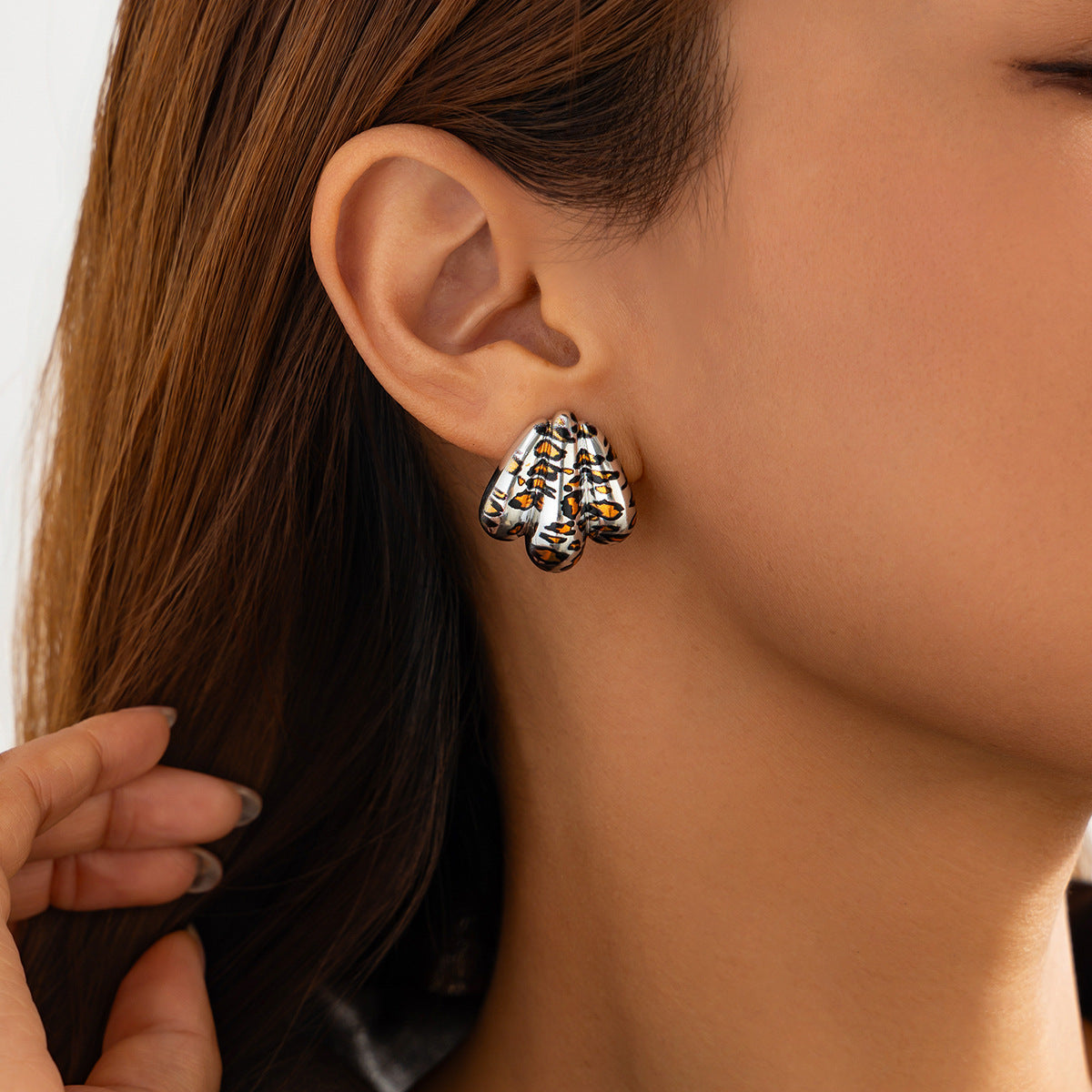 Planderful Resin Geometric Earrings C Shaped With Leopard Print Water Drop For Women Bold Chic Statement