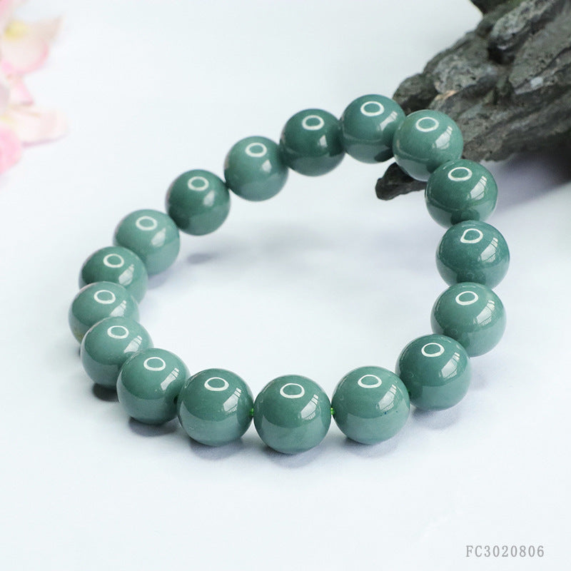 Blue Water Jadeite Round Bead 12 mm Bracelet
