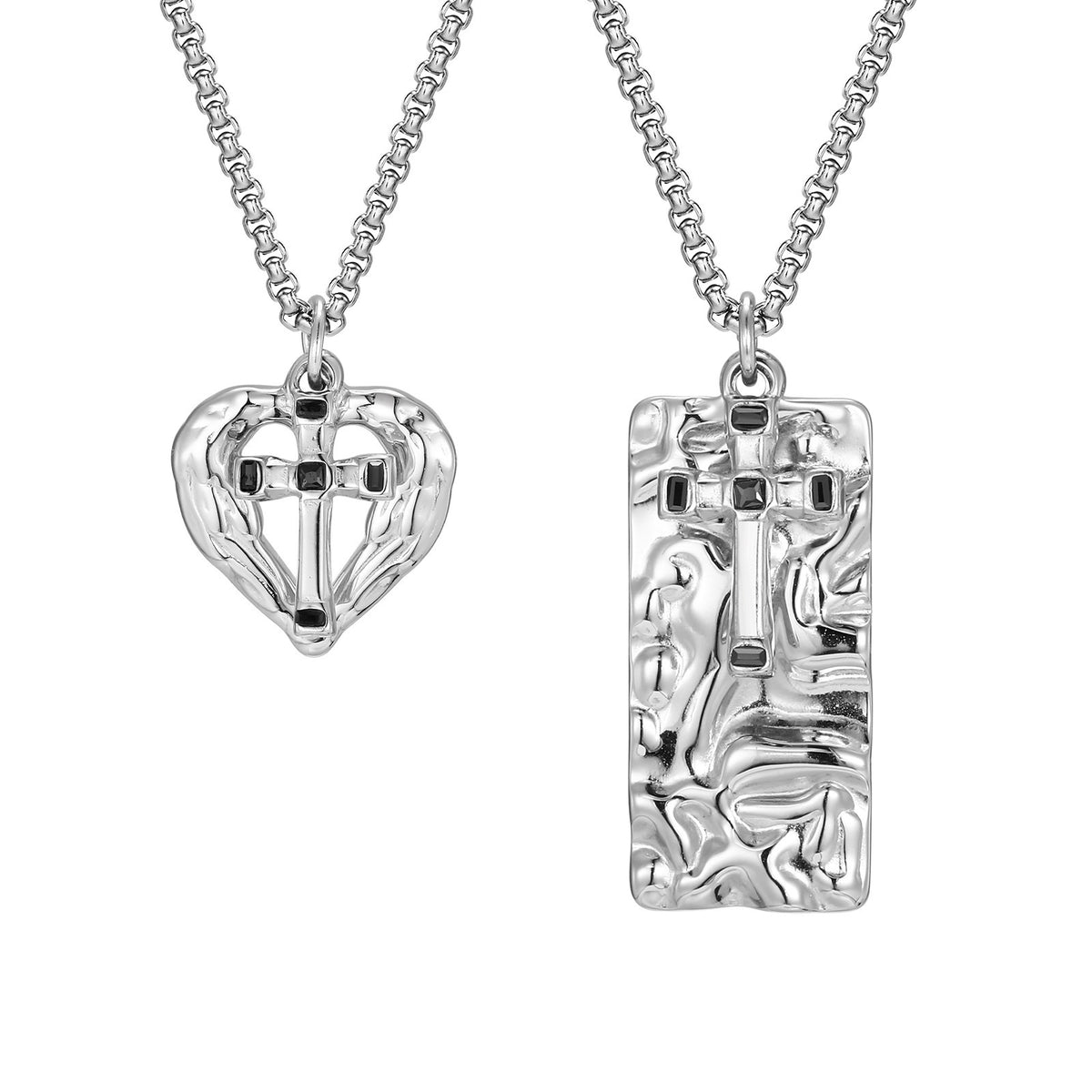 Cross Heart Textured Minimalist Stainless Steel Pendant Unisex