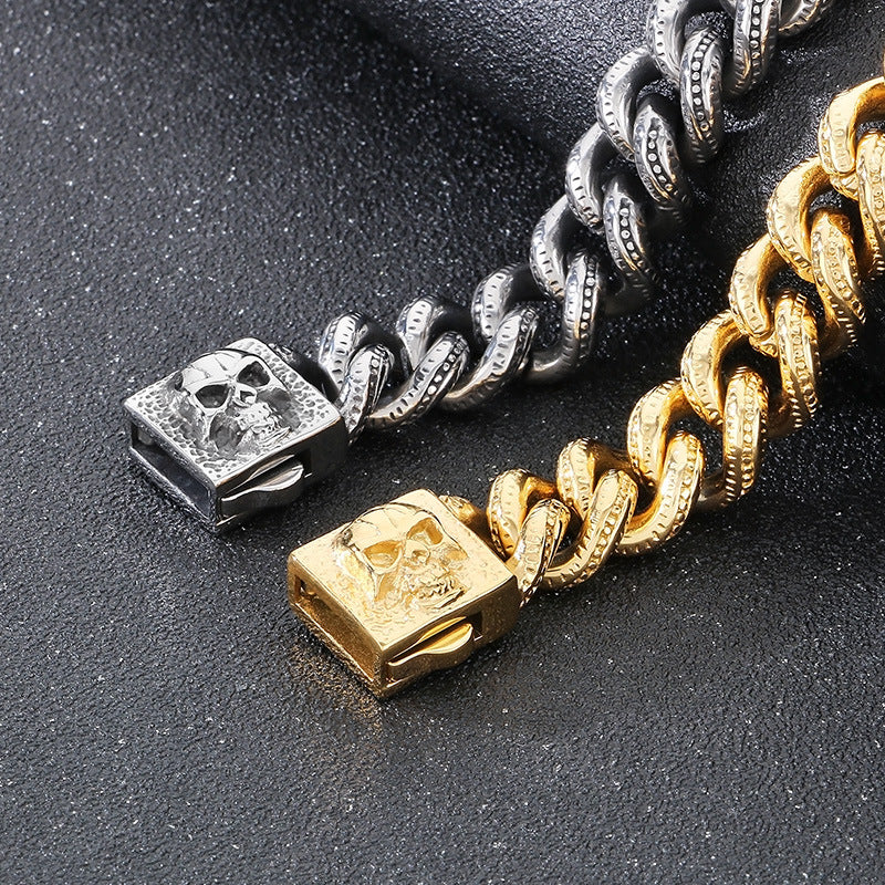 Planderful Dark Titanium Skull Bracelet Square Buckle Men