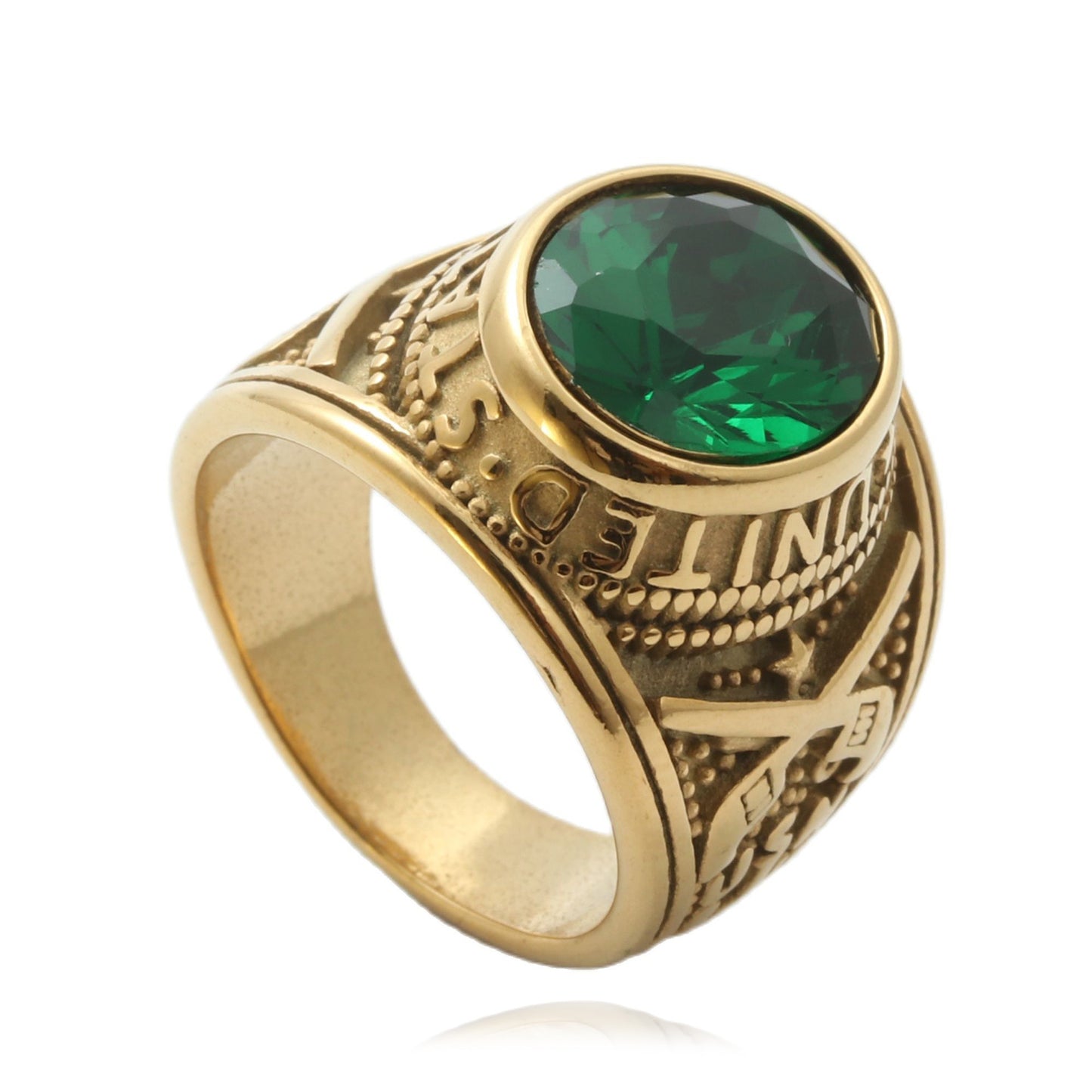 Trendy Multi-Color Gemstone Letter Ring for Men – Retro Titanium Steel Punk Style