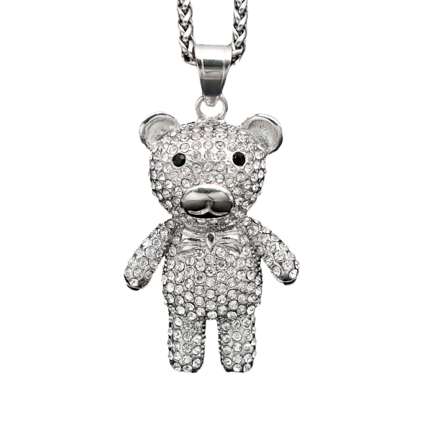 Hip Hop Jewelry Planderful Titanium Steel Zircon Bear Pendant Unisex Statement Necklace For Streetwear Fans