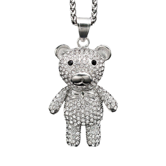Hip Hop Jewelry Planderful Titanium Steel Zircon Bear Pendant Unisex Statement Necklace For Streetwear Fans