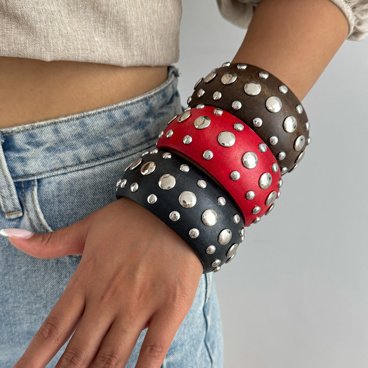 Planderful Vienna Verve African Hand Jewelry Wide Rivet Bracelet Retro Punk Statement For Street Fashion