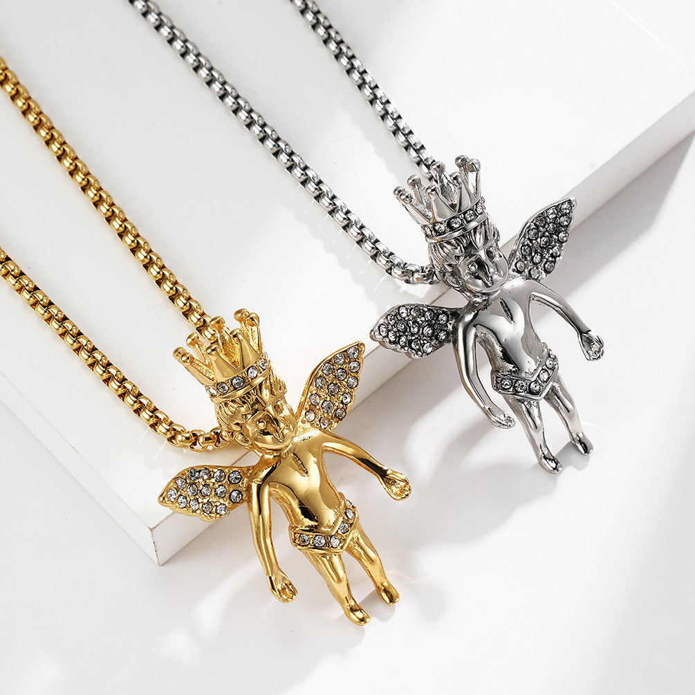 HIPHOP Hip Hop Wear Little Angel Zircon Necklace for Men