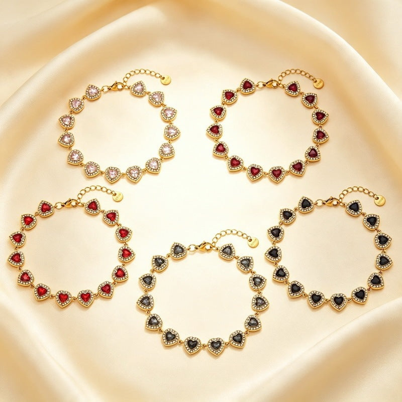 Heart Of The Ocean Romantic Gift French Love Inlaid Zircon Stainless Steel Women's Bracelet