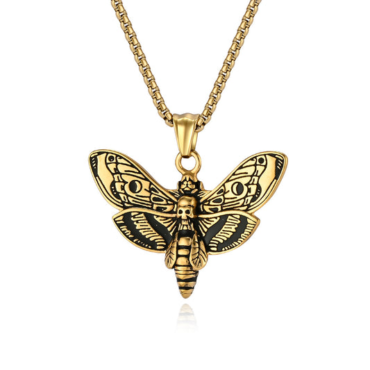 Planderful Punk Butterfly Skull Necklace Titanium Steel Dark Edgy Pendant For Gothic Fashion Lovers
