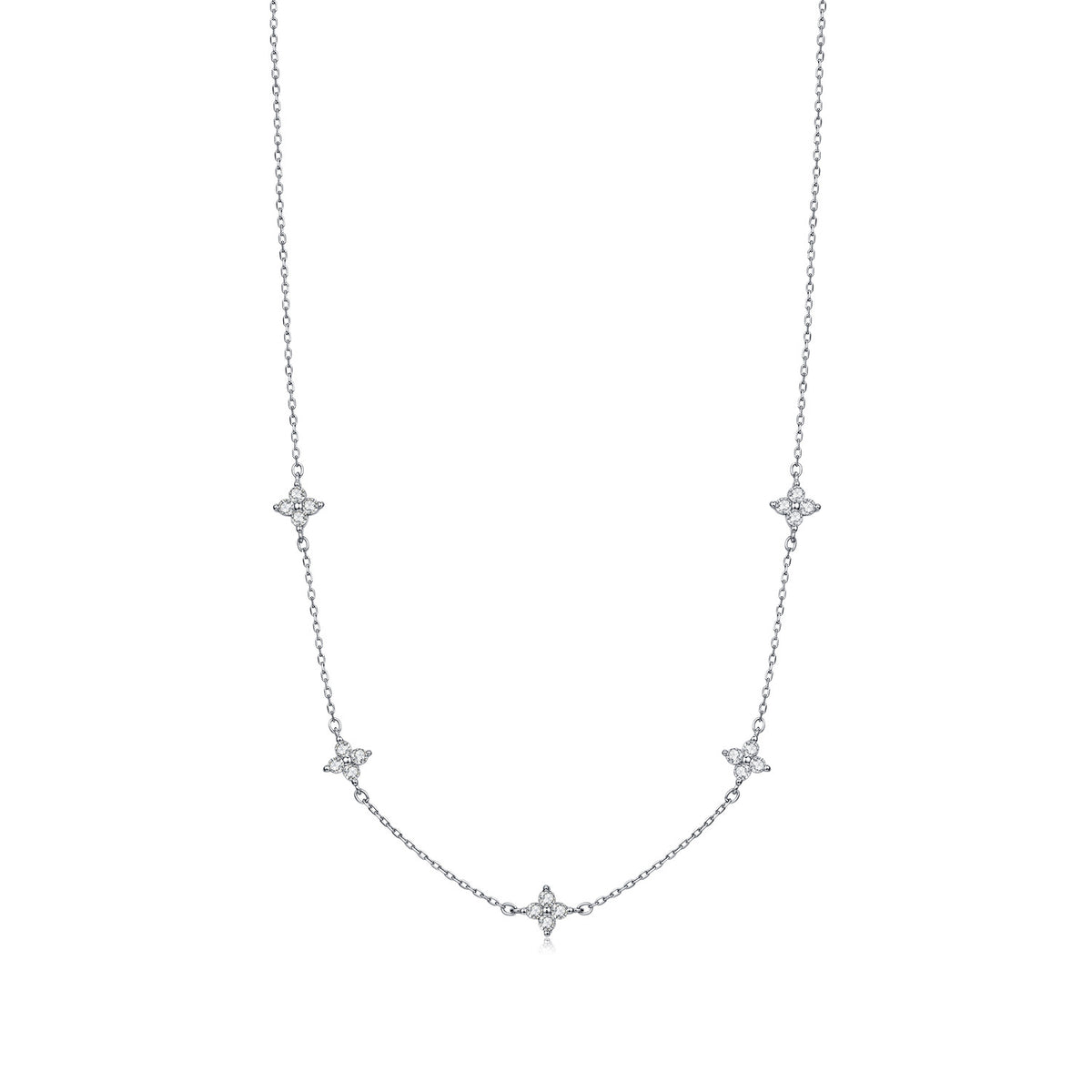 925 Sterling Silver Clover Moissanite Necklace