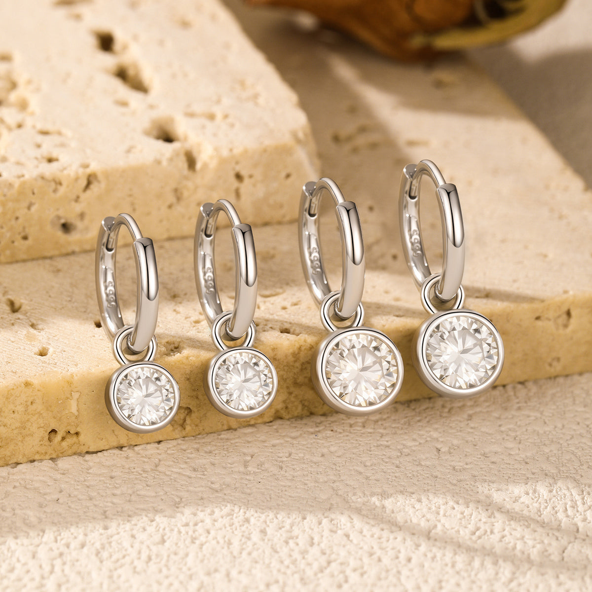 925 Sterling Silver Round Moissanite Hoop Earrings