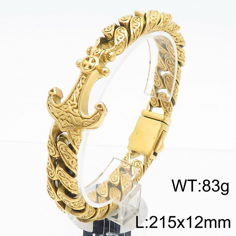 Planderful Men's Titanium Steel Cuban Chain Bracelet Bold