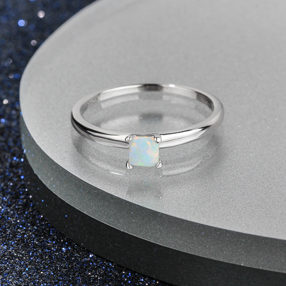 Planderful Jewelry Opal Ring In Sterling Silver Four Claw Setting For Elegant Everyday Wear