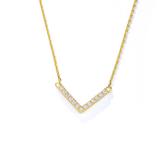 925 Sterling Silver V-Shaped Necklace And Three-Dimensional Full Zircon Pendant