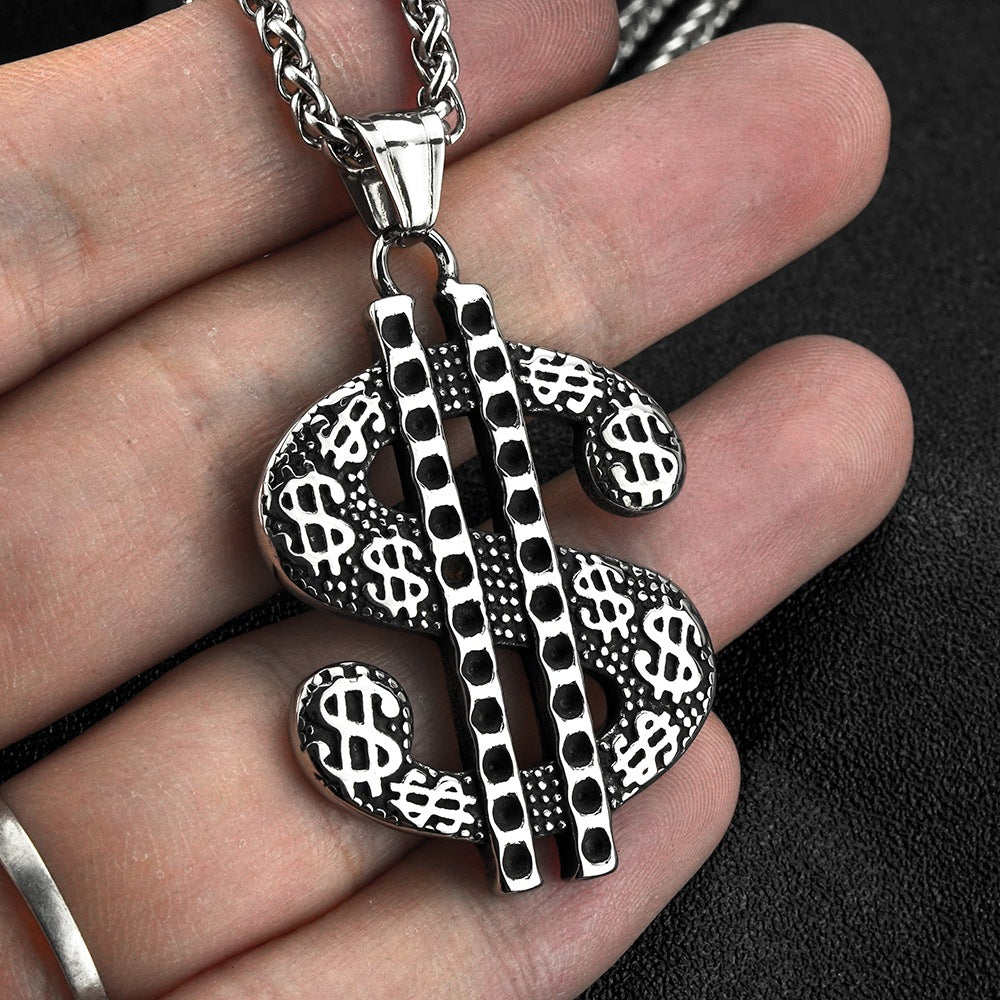 European And American Jewelry Stainless Steel Men's Pendant Necklace Retro Dollar Logo