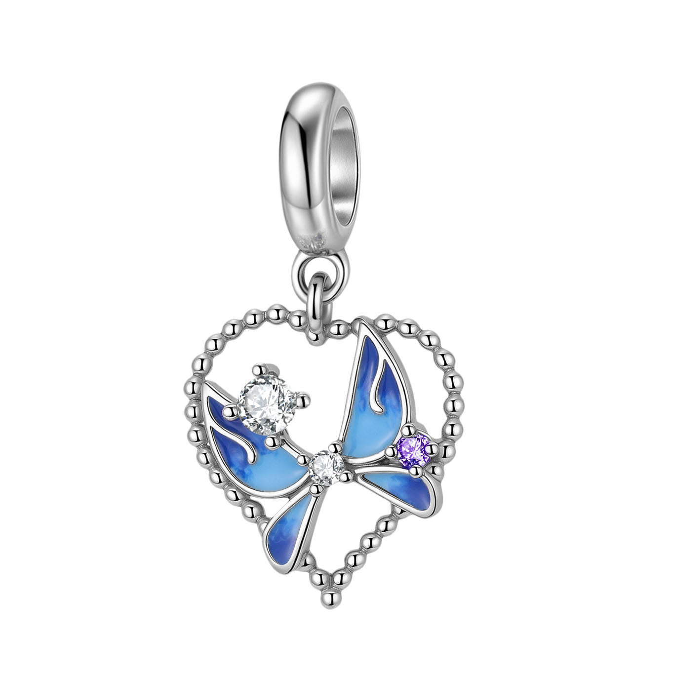 Planderful Jewelry Sterling Silver Blue Butterfly Pendant Necklace With Zircon Accent For Timeless Elegance