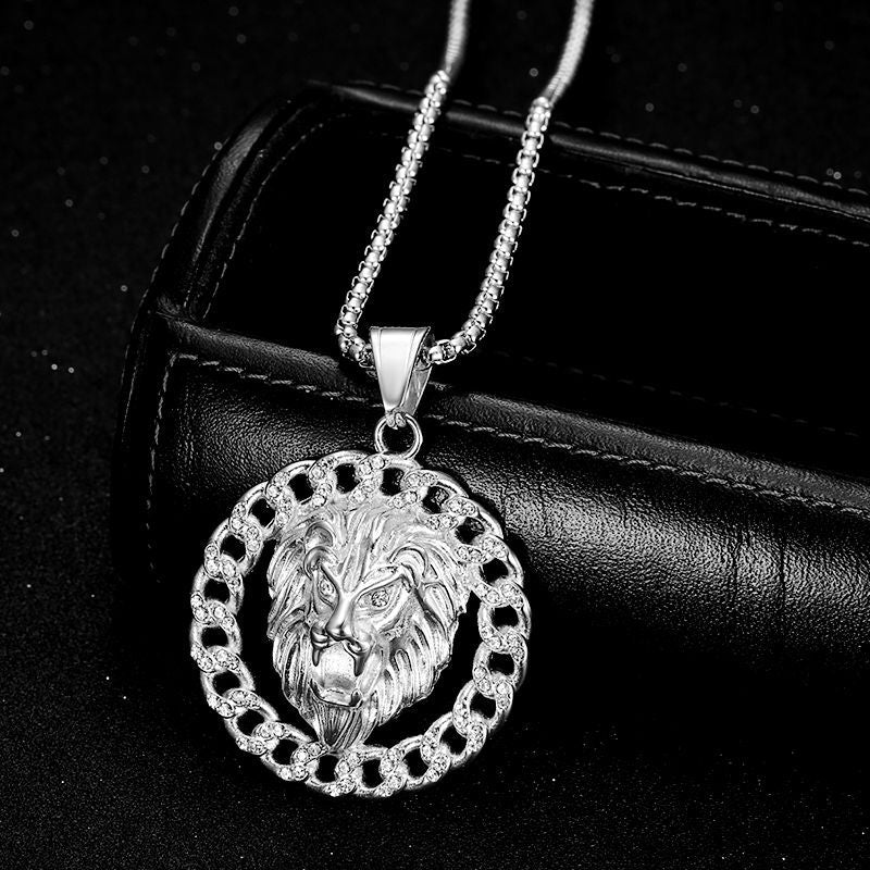 Zircon Necklace – Statement Hip Hop Lion Head Pendant Gold Plated Titanium Steel Jewelry