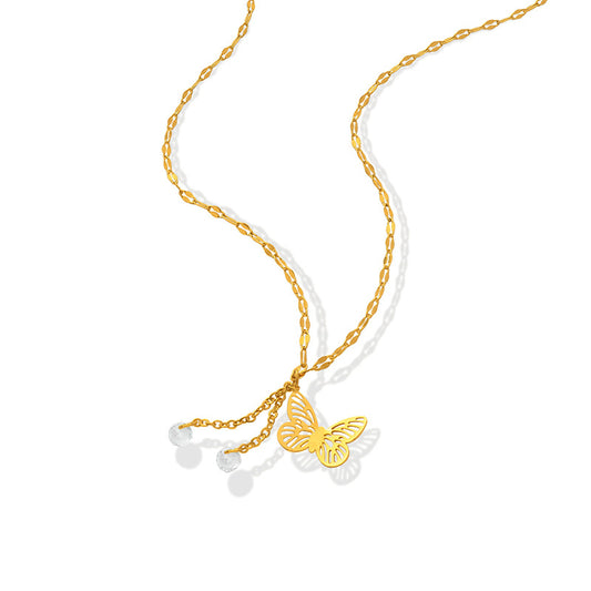 Butterfly Tassel Zircon Pendant Necklace with Artistic Pastoral Design